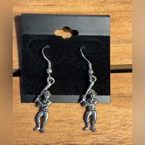 Vintage Baseball Player Earrings 2”Sports Enthusiast SilverTone